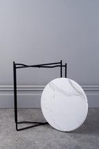 001AZZ002 Azzate Side Table White Marble Effect and Matt Black
