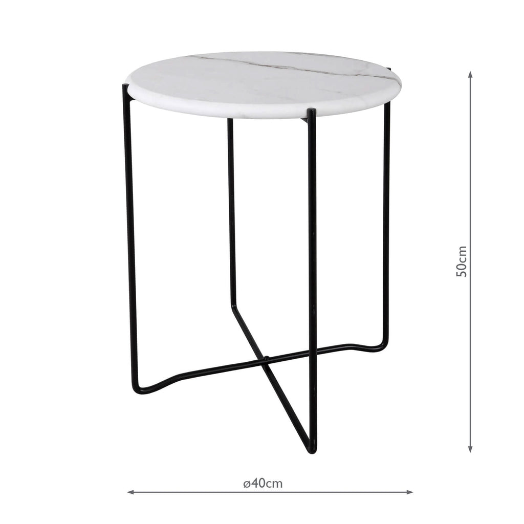 001AZZ002 Azzate Side Table White Marble Effect and Matt Black