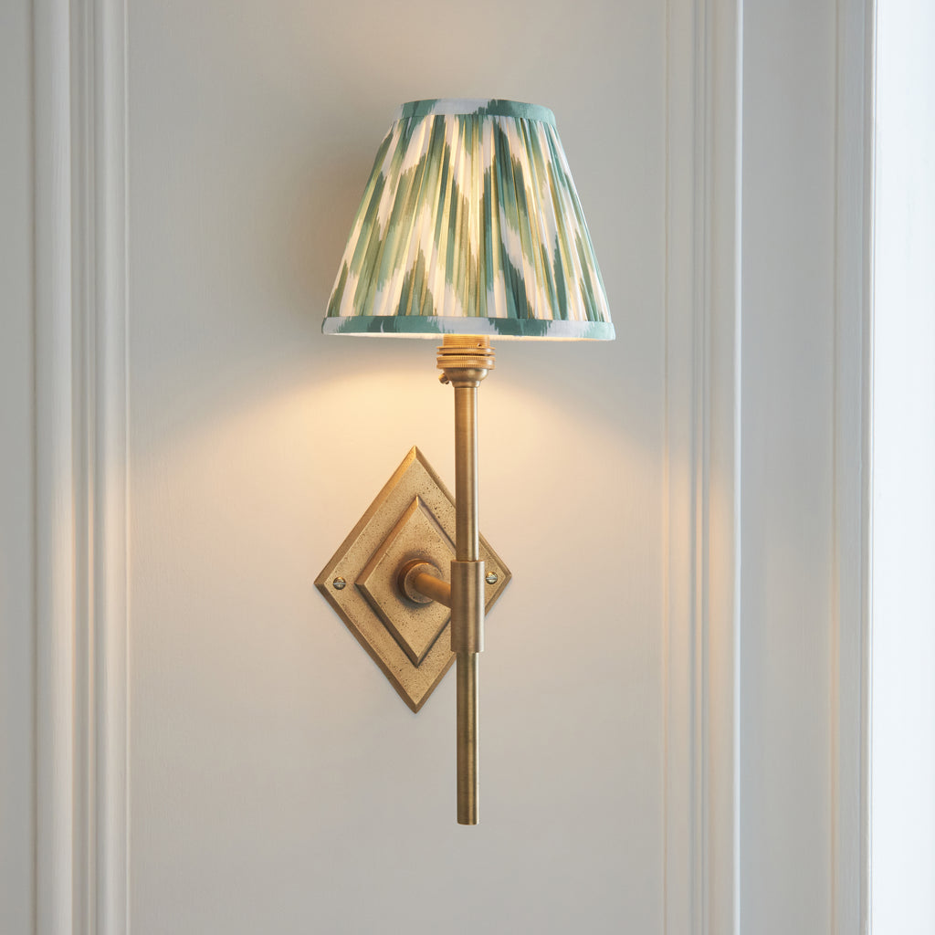 114138 Diamond Tall & Zigzag 16cm Wall Light Brass Green