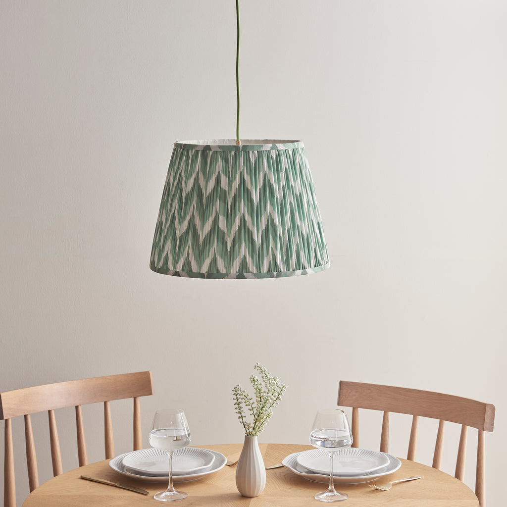 114257 Eltham & Zigzag 40cm Pendant Brass Green