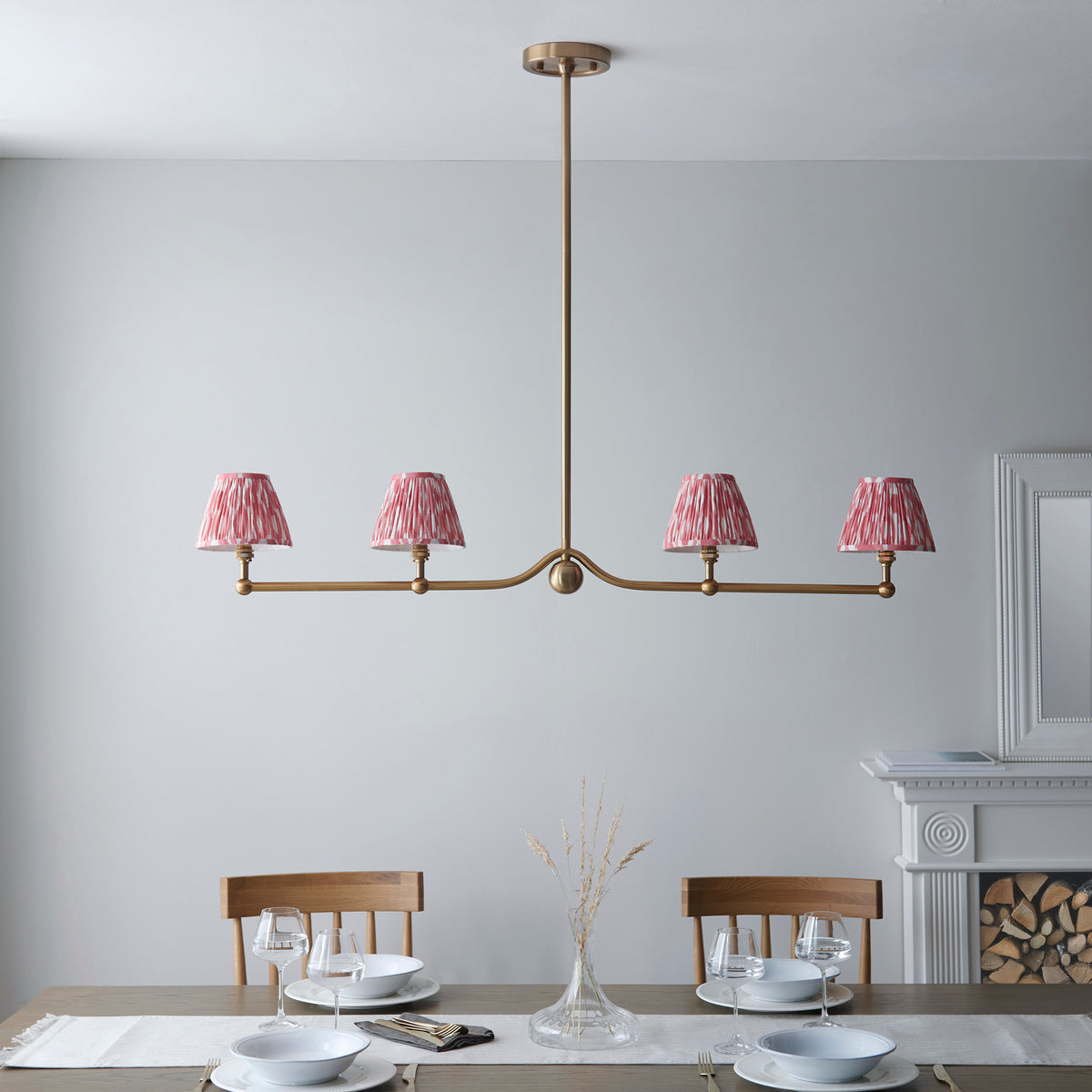 114989 Santiago & Ikat 16cm 4 Light Pendant Brass Pink