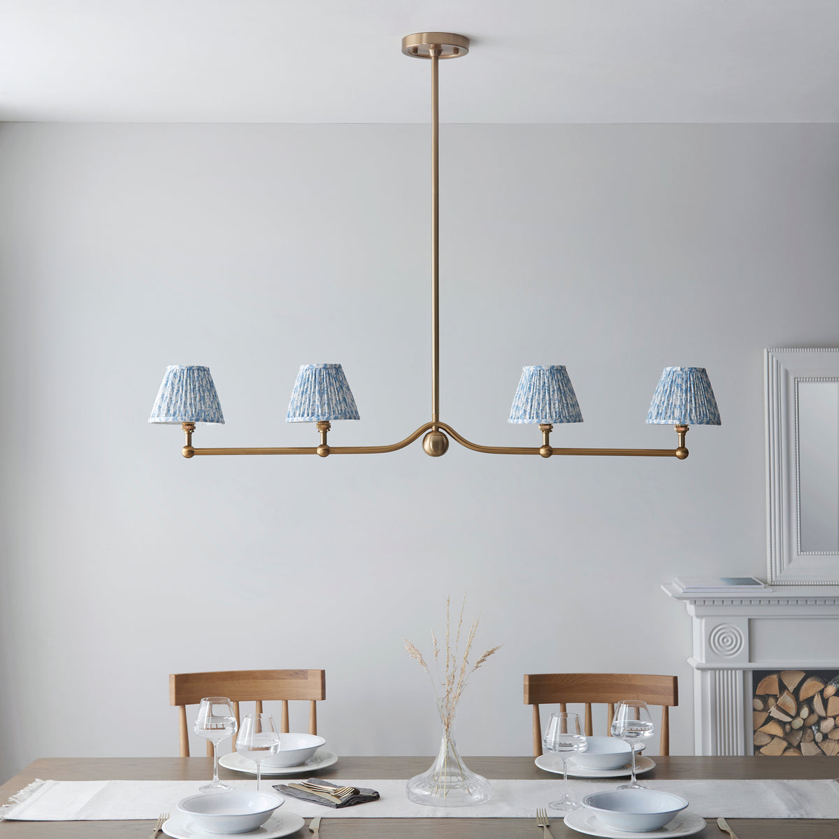 114992 Santiago & Leaf 16cm 4 Light Pendant Brass Blue