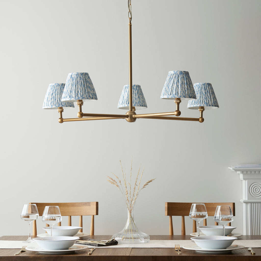 115011 Santiago & Leaf 16cm 5 Light Pendant Brass Blue