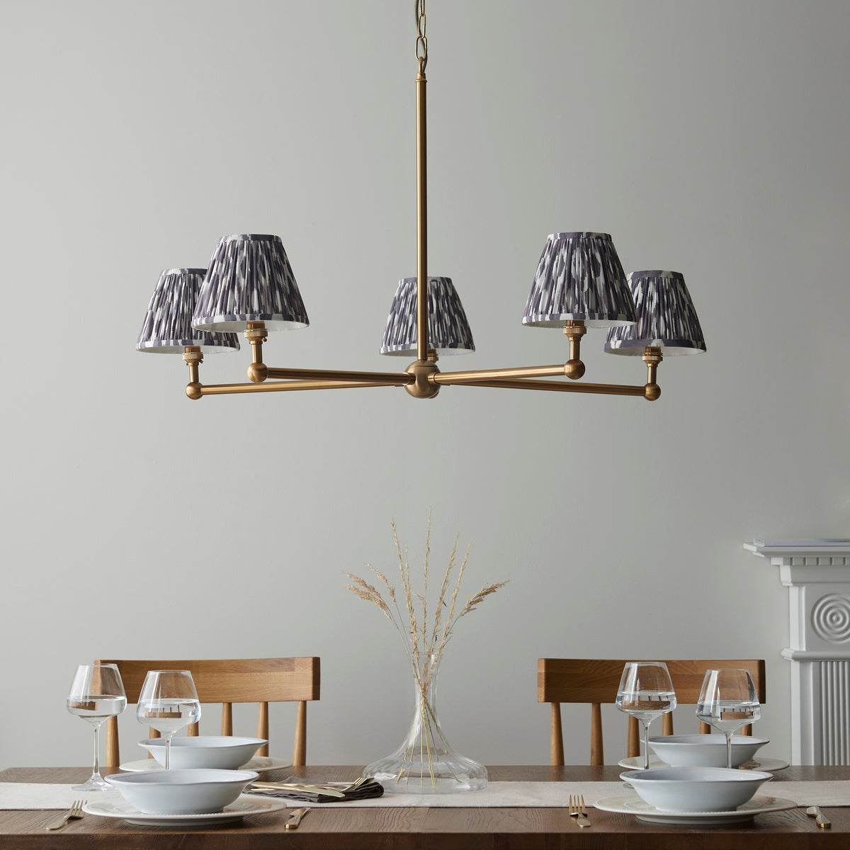 115017 Santiago & Ikat 16cm 5 Light Pendant Brass Grey