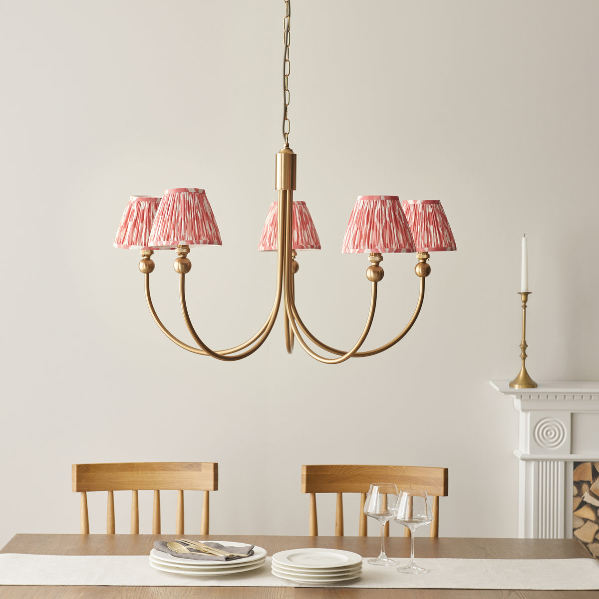115047 Santiago & Ikat 16cm 5 Light Pendant Brass Pink