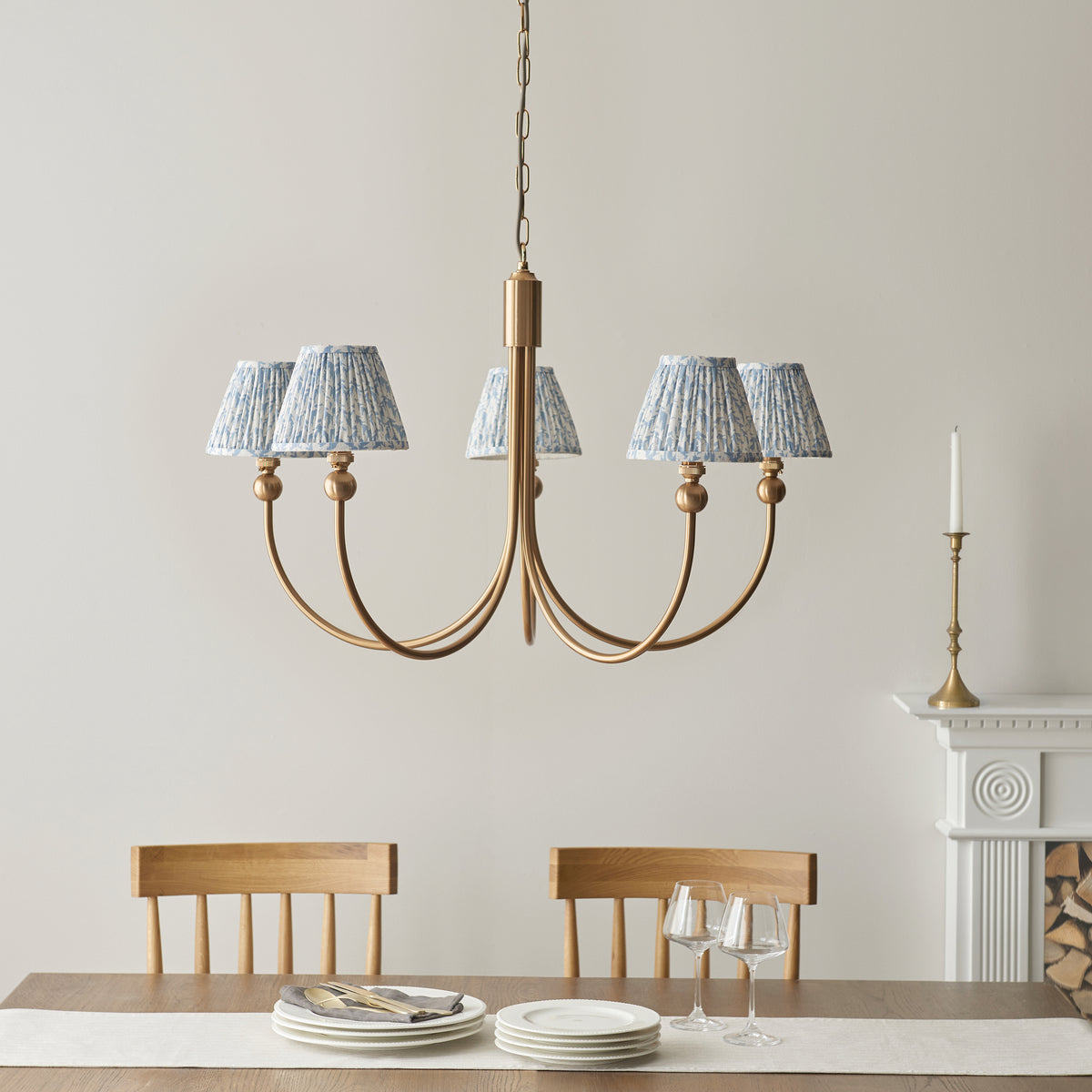 115050 Santiago & Leaf 16cm 5 Light Pendant Brass Blue