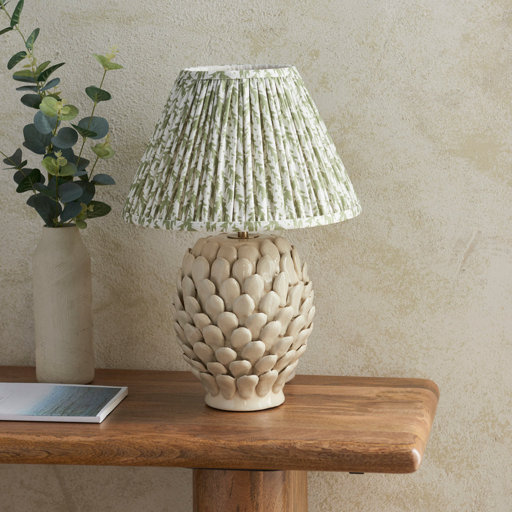 116411 Layered Leaf & Leaf 30cm Table Lamp Ivory Green