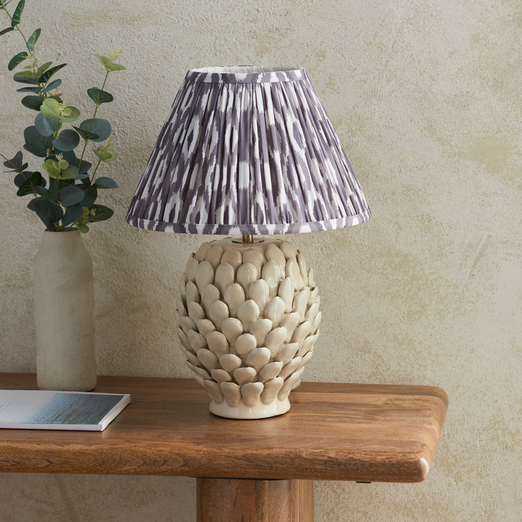 116418 Layered Leaf & Ikat 30cm Table Lamp Ivory Grey