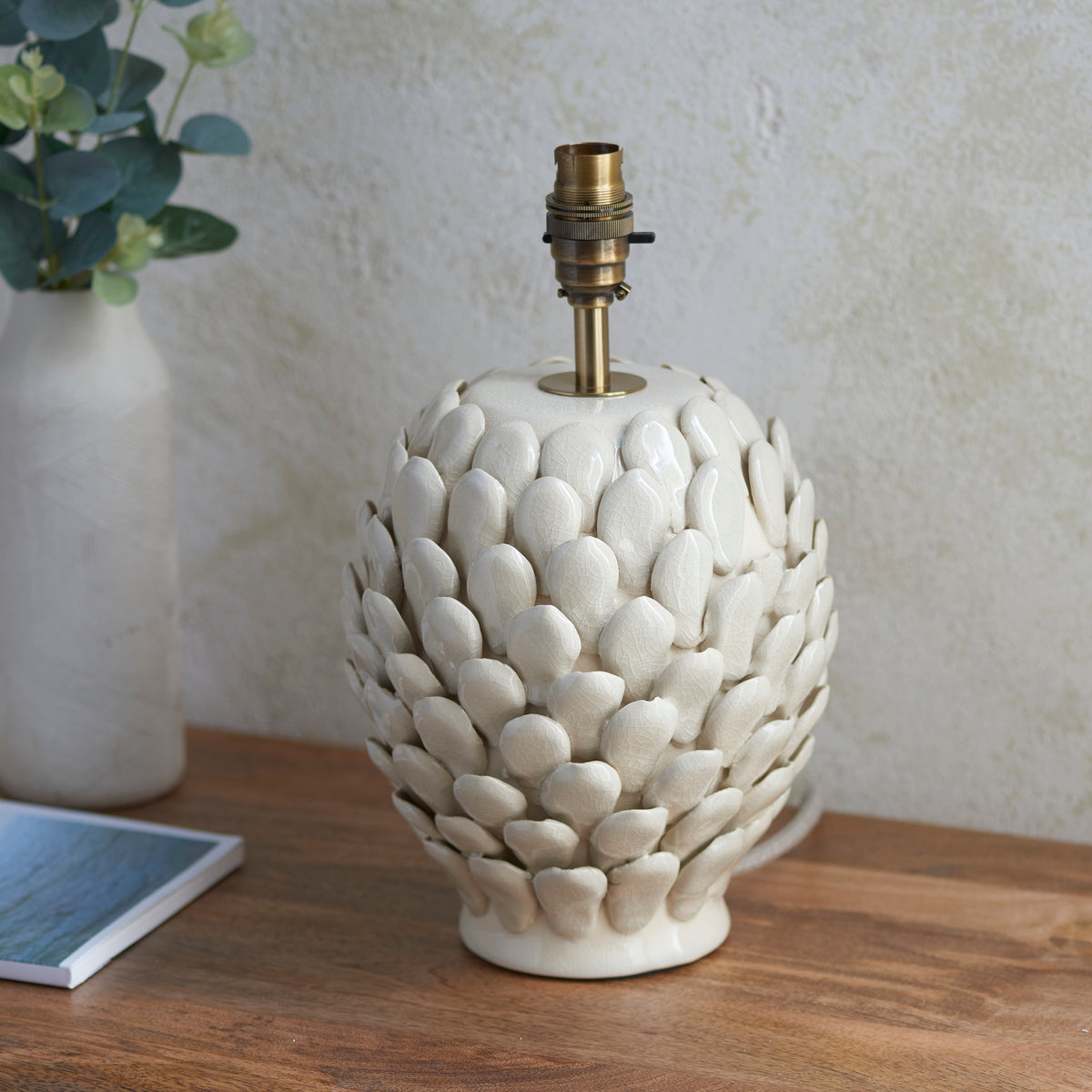 116419 Layered Leaf & Ikat 30cm Table Lamp Ivory Blue