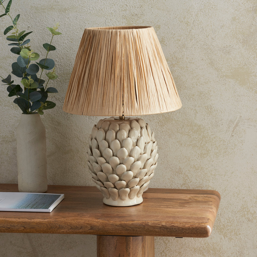 116422 Layered Leaf & Raffia 30cm Table Lamp Ivory