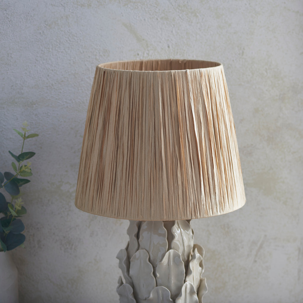 116457 Layered Leaf & Raffia 32cm Table Lamp Ivory