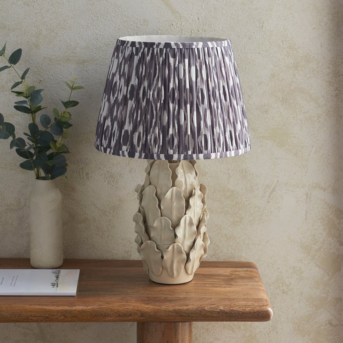 116463 Layered Leaf & Ikat 35cm Table Lamp Ivory Grey