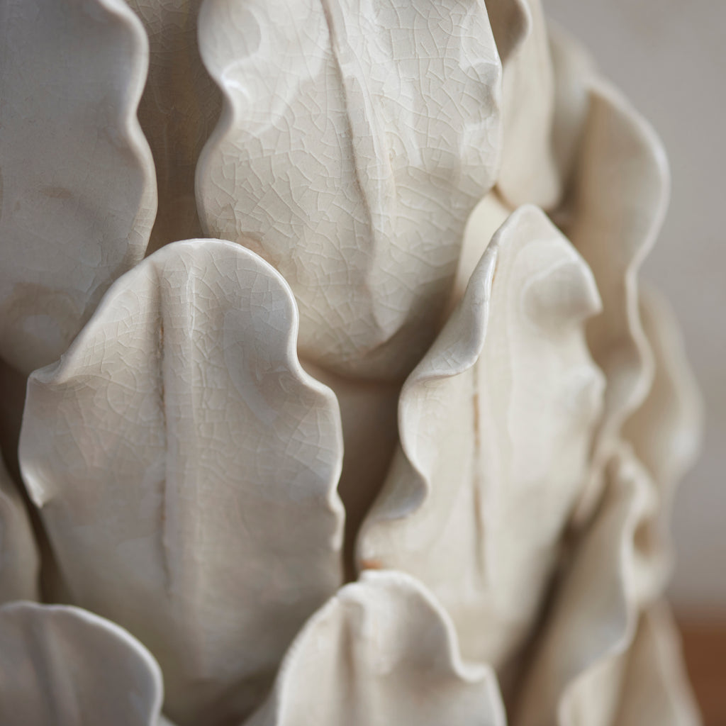 116463 Layered Leaf & Ikat 35cm Table Lamp Ivory Grey