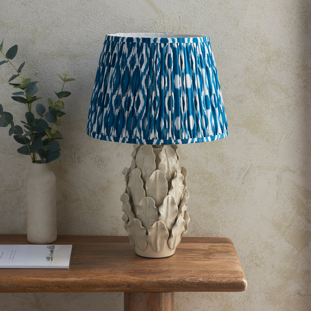 116464 Layered Leaf & Ikat 35cm Table Lamp Ivory Blue