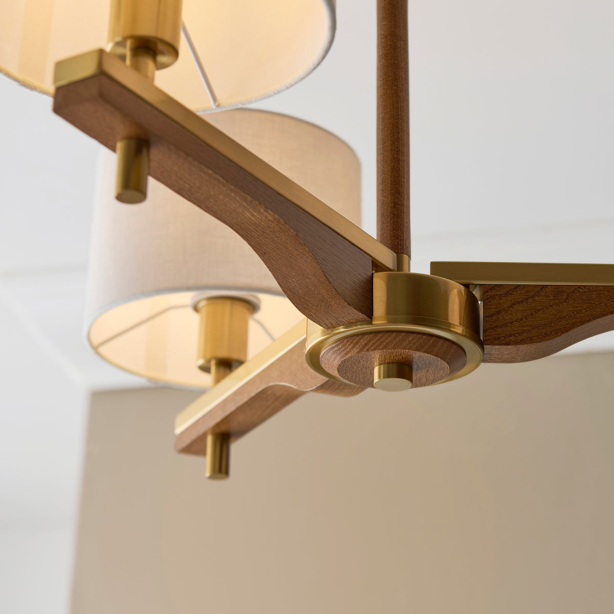 116993 Heathcliff 3 Light Semi Flush Ceiling Brass Wood