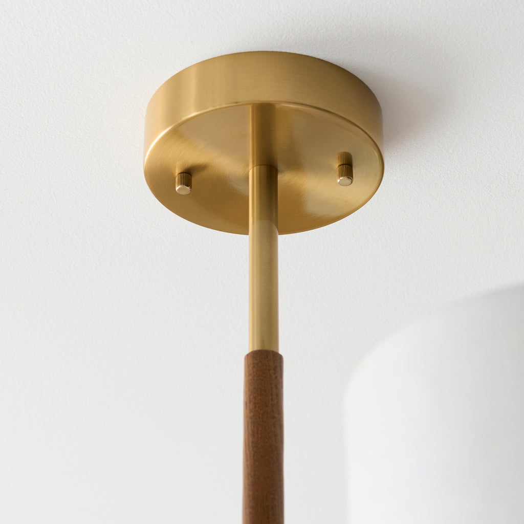 116993 Heathcliff 3 Light Semi Flush Ceiling Brass Wood