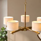 116994 Heathcliff 5 Light Pendant Brass Wood