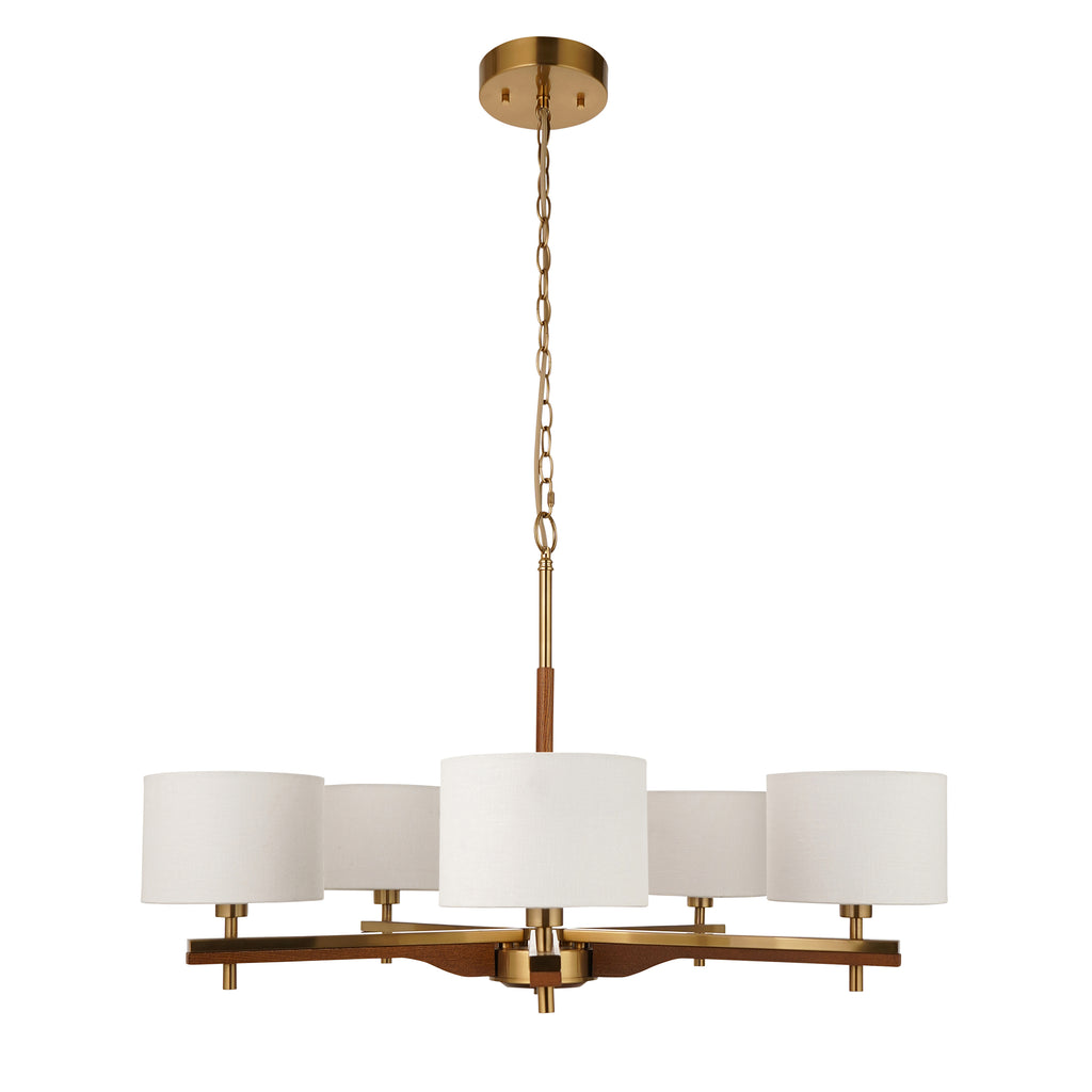 116994 Heathcliff 5 Light Pendant Brass Wood