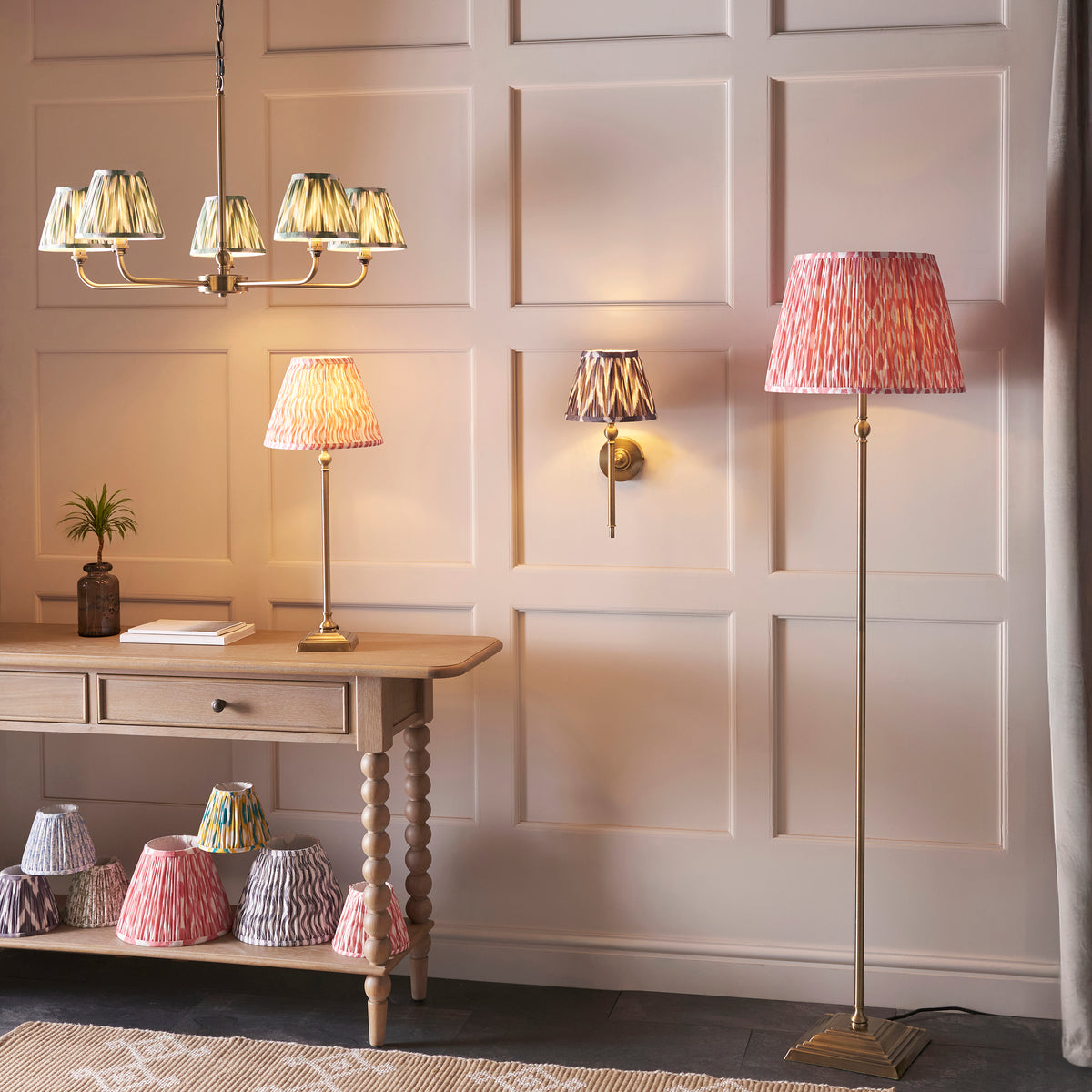 118001 Lille & Ikat 40cm Floor Lamp Brass Pink
