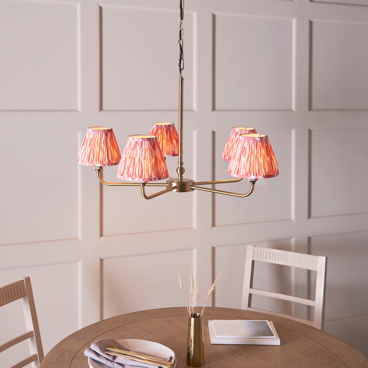 118045 Lille & Ikat 16cm 5 Light Pendant Brass Pink