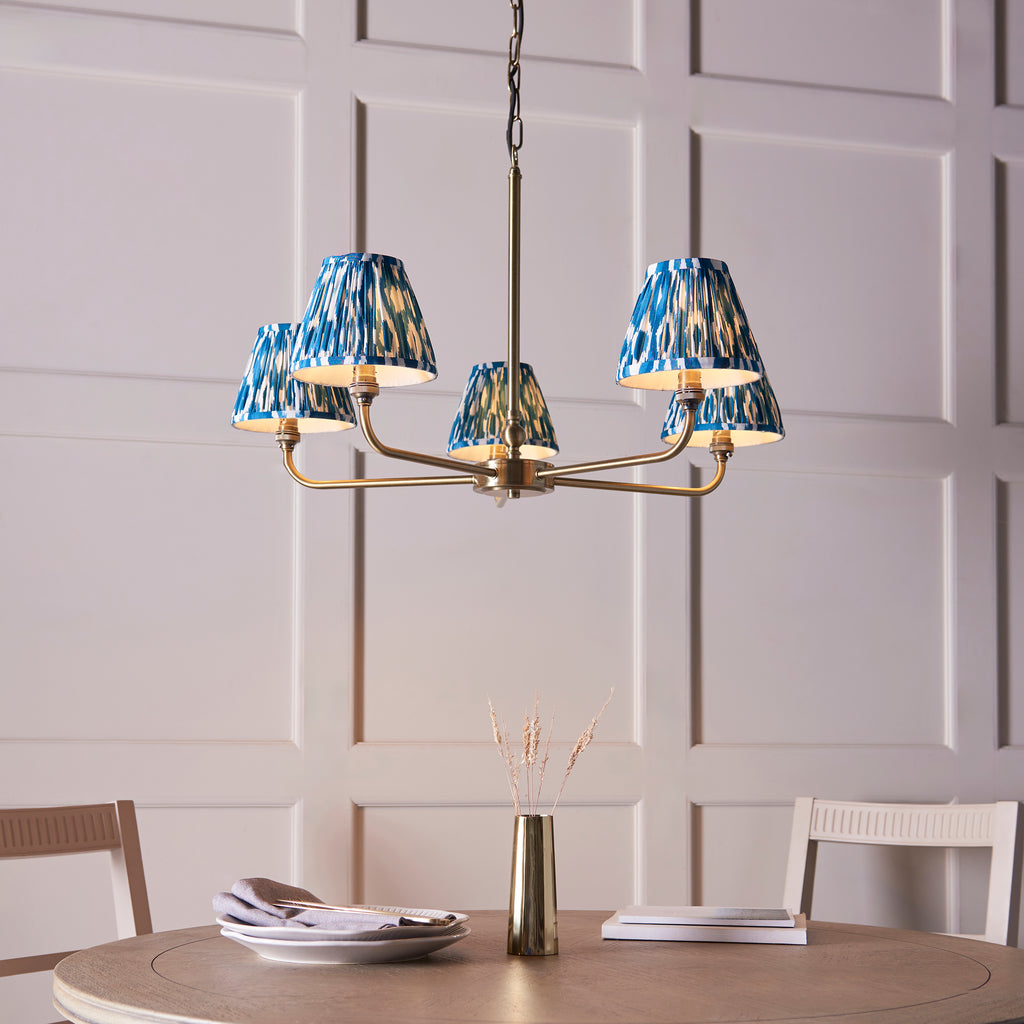118054 Lille & Ikat 16m 5 Light Pendant Brass Blue