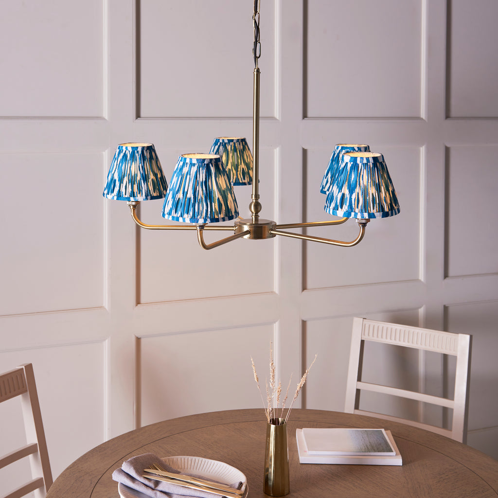 118054 Lille & Ikat 16m 5 Light Pendant Brass Blue