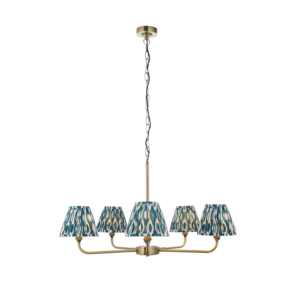 118054 Lille & Ikat 16m 5 Light Pendant Brass Blue