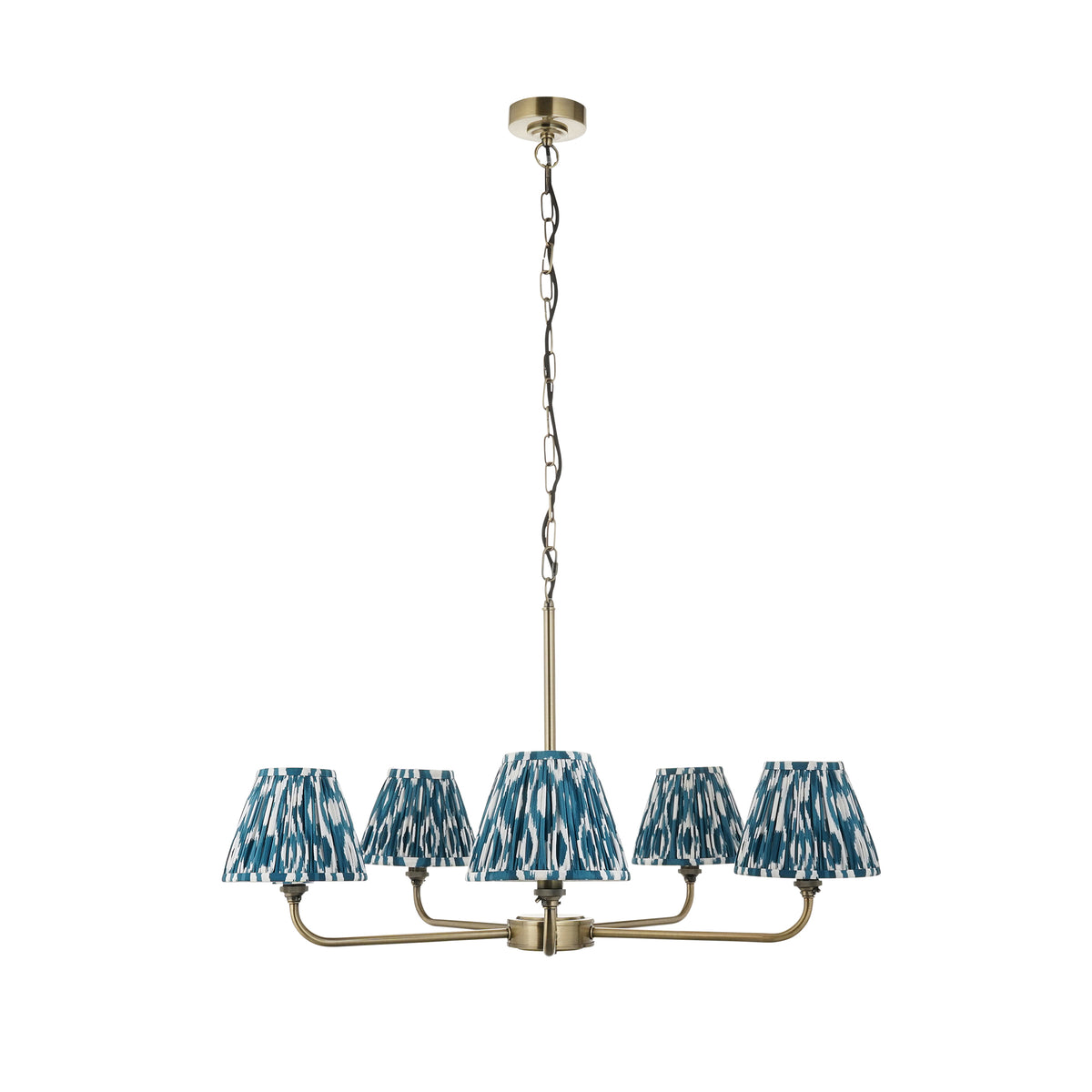 118054 Lille & Ikat 16m 5 Light Pendant Brass Blue