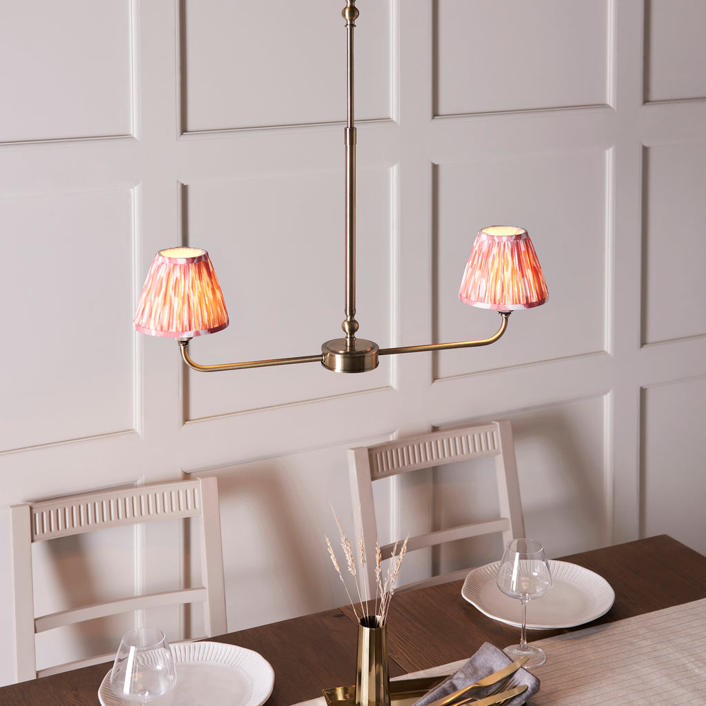 118077 Lille & Ikat 16cm 2 Light Pendant Brass Pink