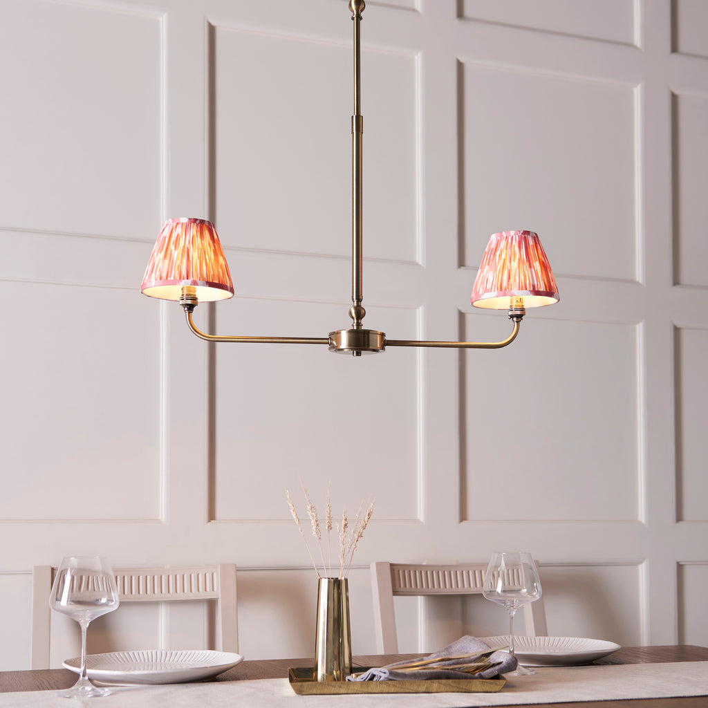 118077 Lille & Ikat 16cm 2 Light Pendant Brass Pink
