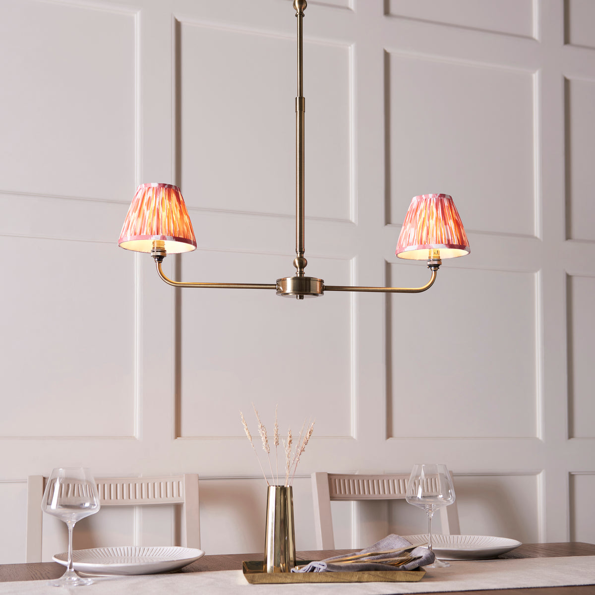 118077 Lille & Ikat 16cm 2 Light Pendant Brass Pink