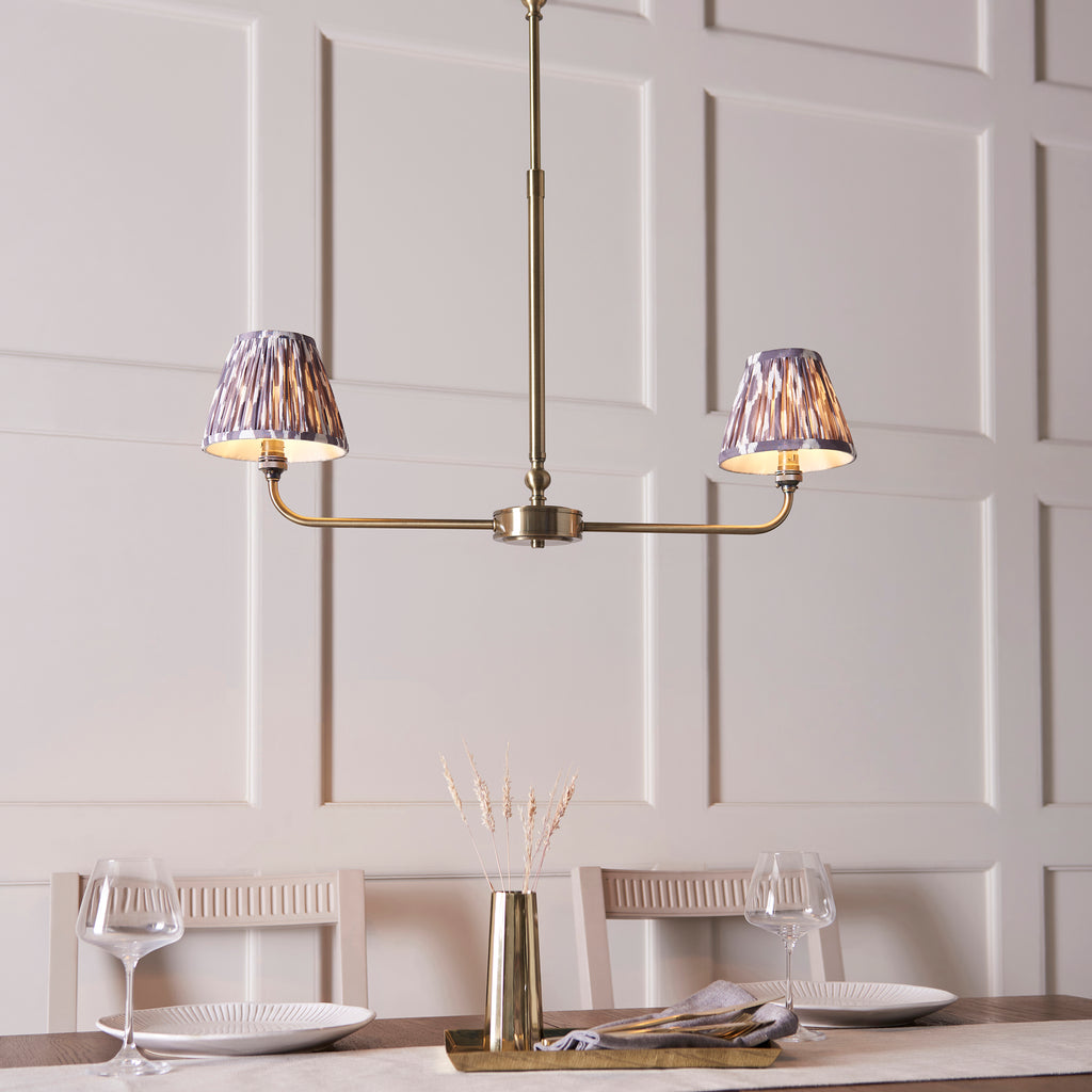 118085 Lille & Ikat 16cm 2 Light Pendant Brass Grey