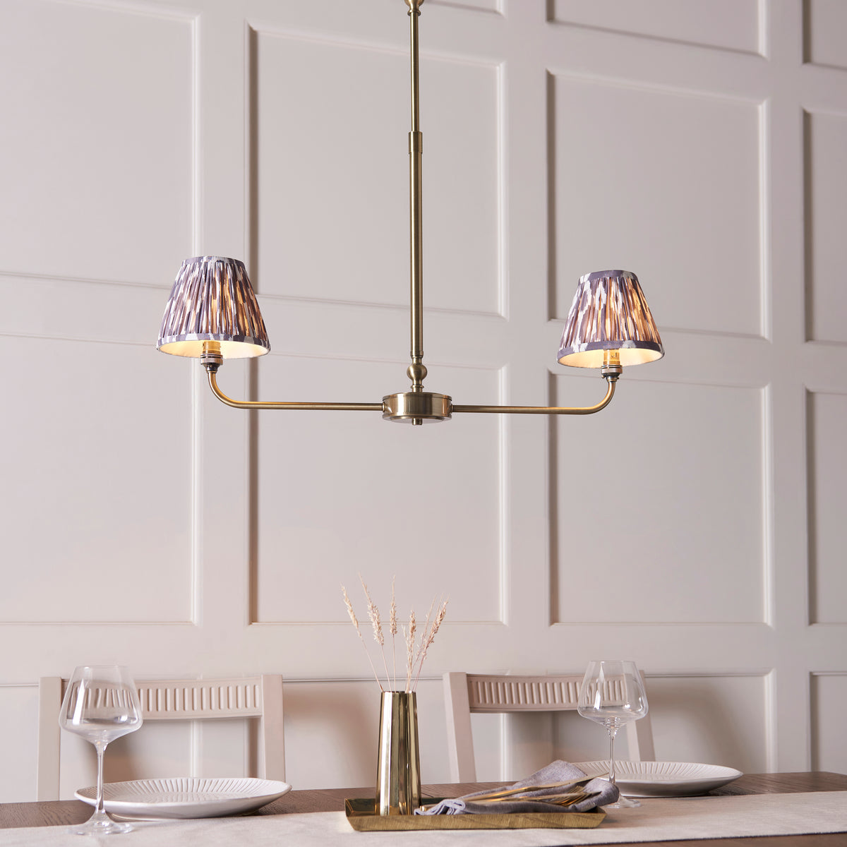 118085 Lille & Ikat 16cm 2 Light Pendant Brass Grey
