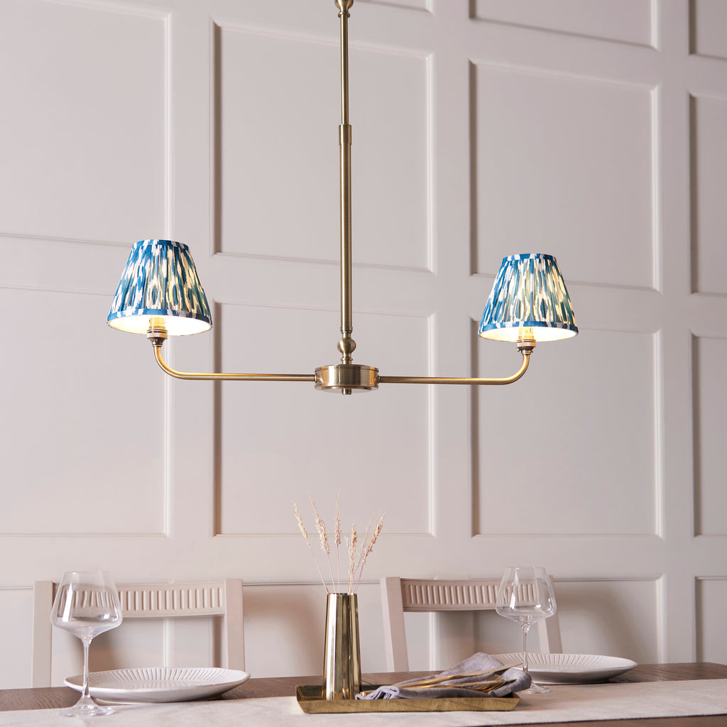 118086 Lille & Ikat 16cm 2 Light Pendant Brass Blue