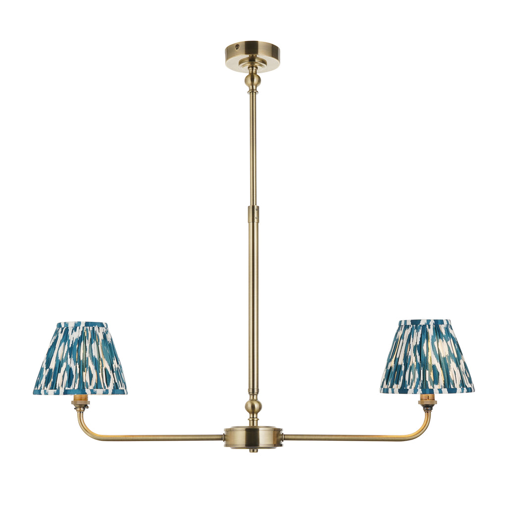 118086 Lille & Ikat 16cm 2 Light Pendant Brass Blue