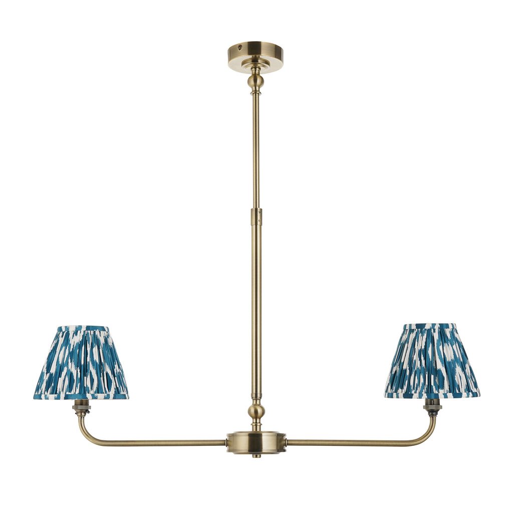 118086 Lille & Ikat 16cm 2 Light Pendant Brass Blue
