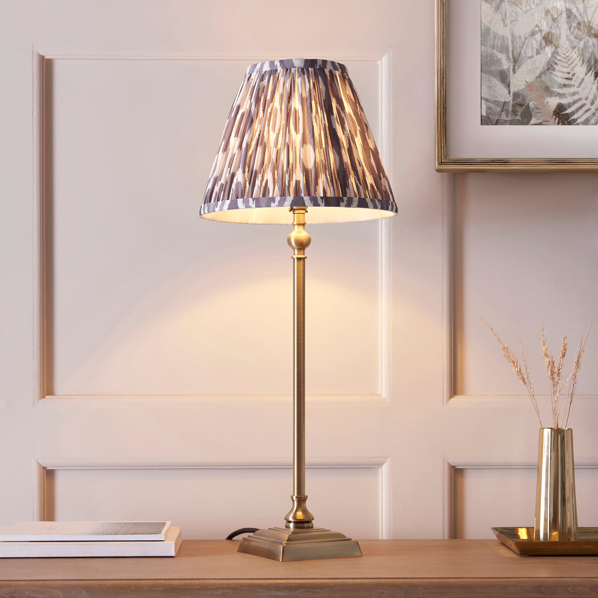 118144 Lille & Ikat 25cm Table Lamp Brass Grey