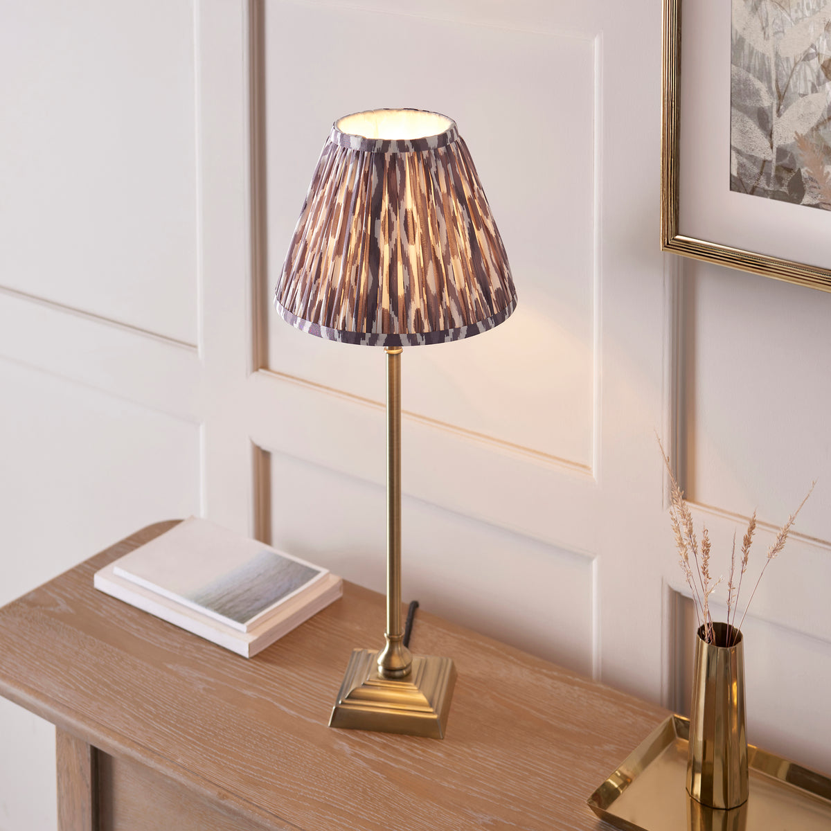 118144 Lille & Ikat 25cm Table Lamp Brass Grey