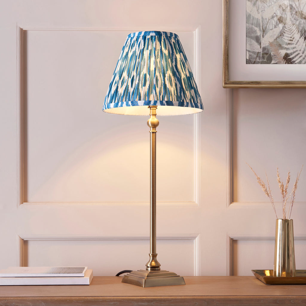 118145 Lille & Ikat 25cm Table Lamp Brass Blue