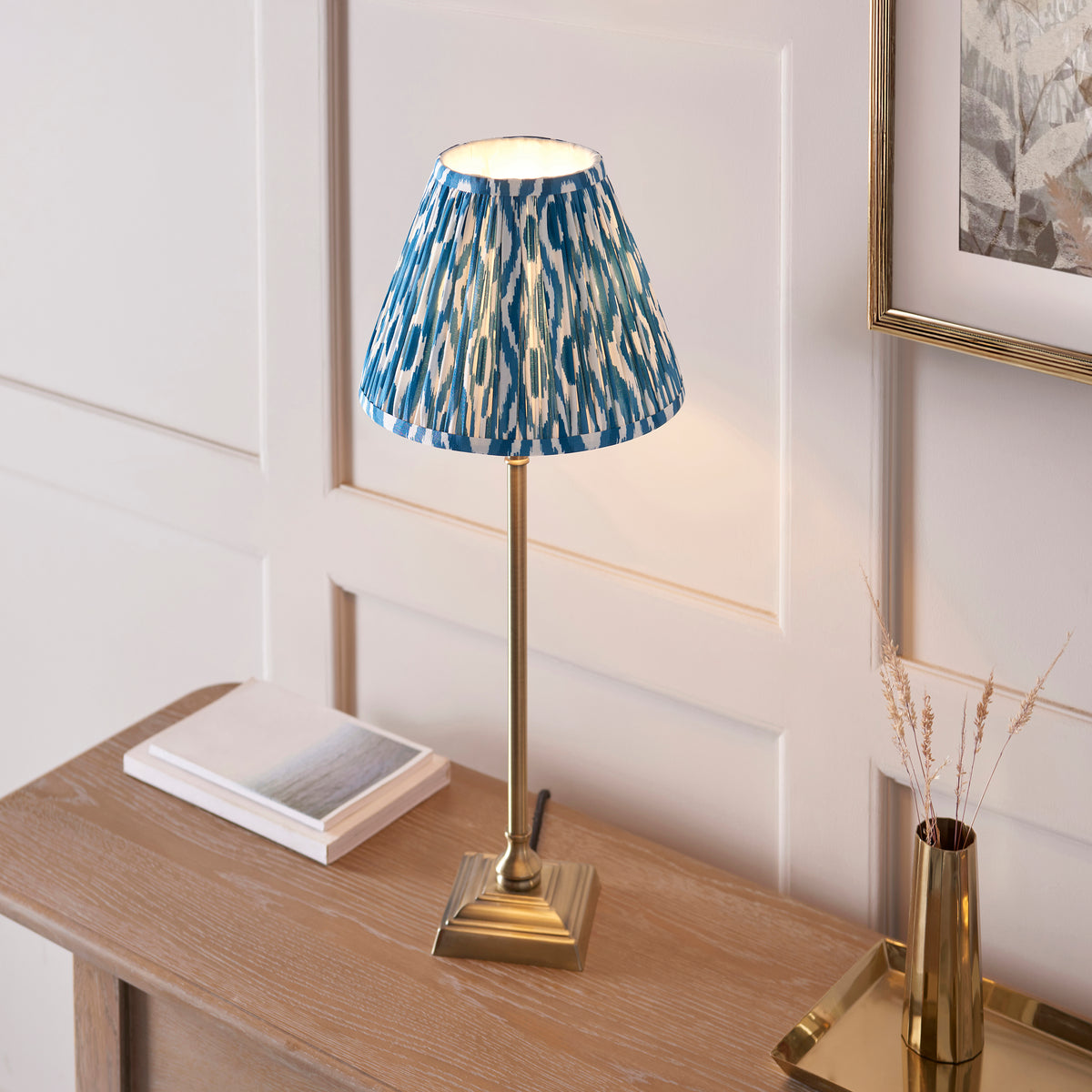 118145 Lille & Ikat 25cm Table Lamp Brass Blue