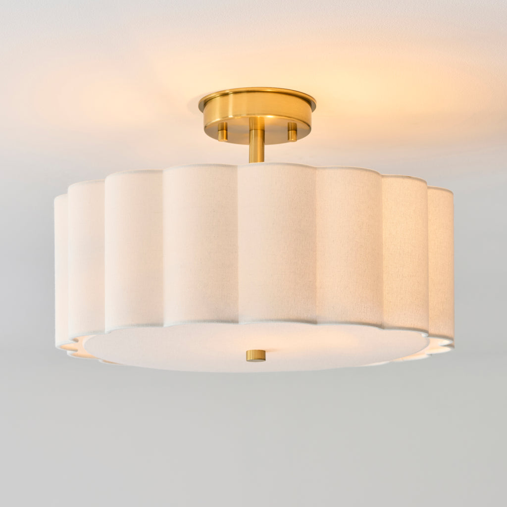118591 Serene 2 Light Flush Ceiling Light Brass White