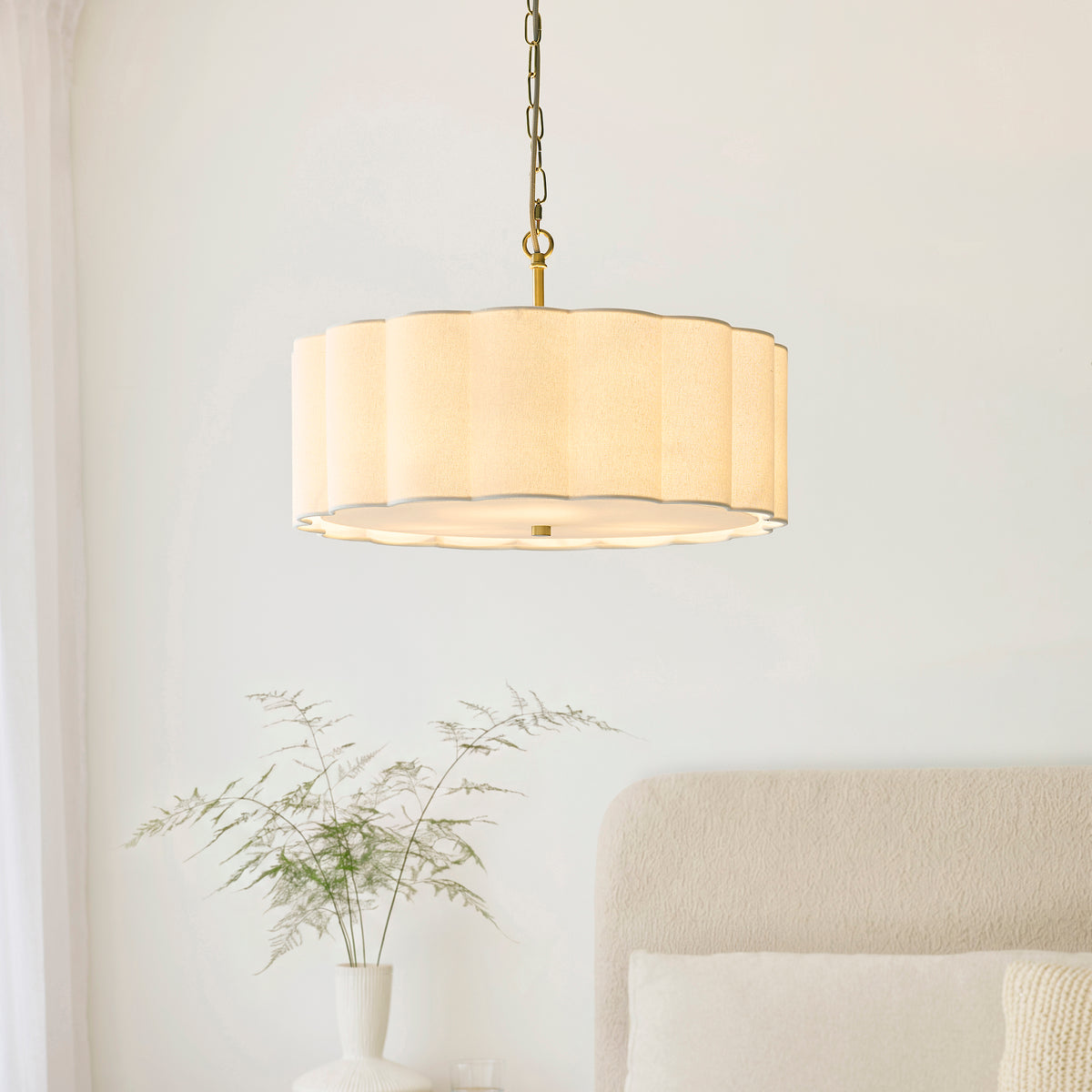 118592 Serene 3 Light Pendant Brass White