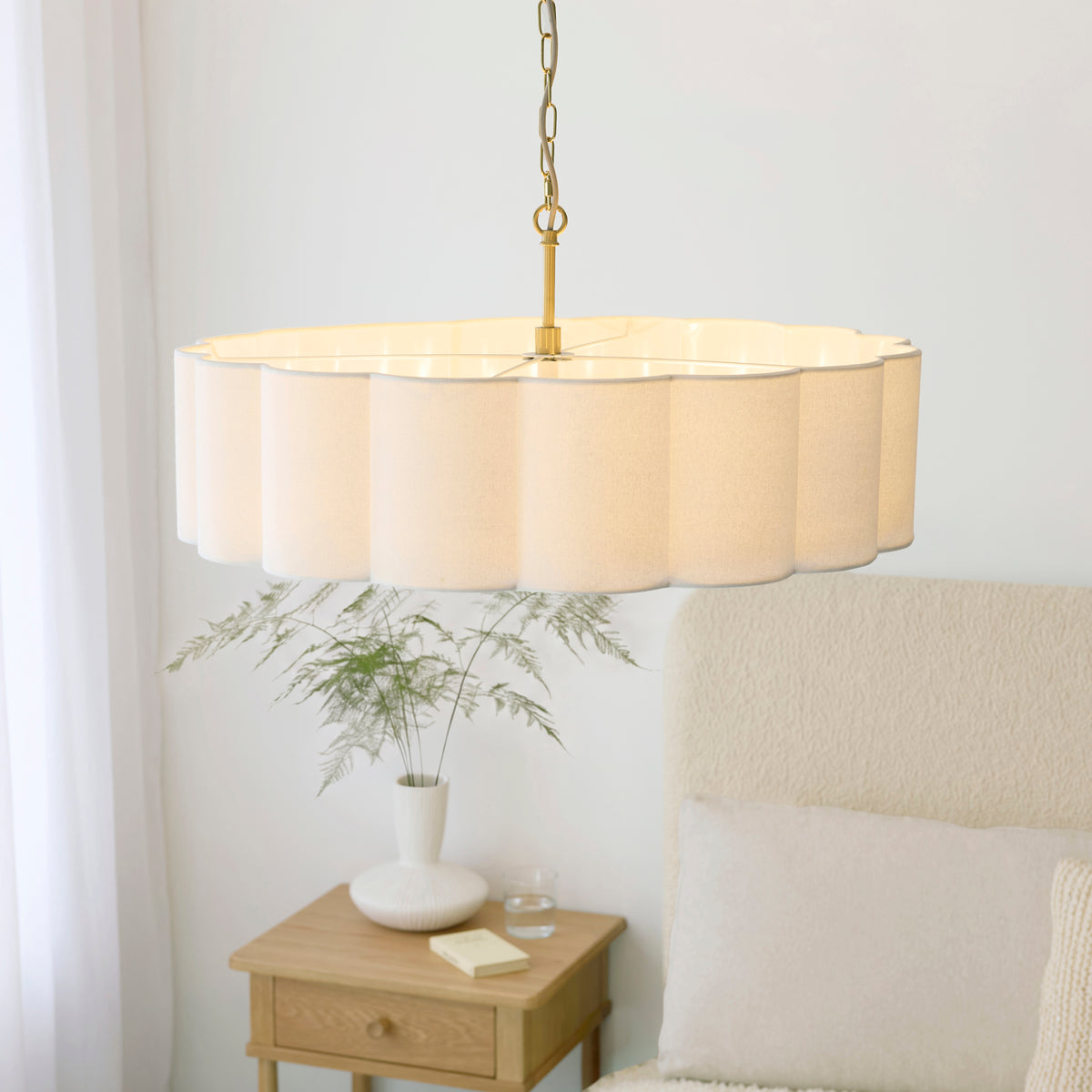 118593 Serene 6 Light Pendant Brass White
