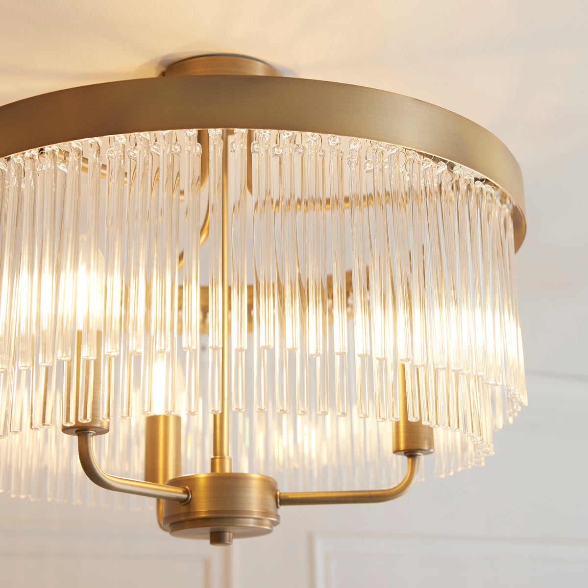 119109 Clermont 3 Light Semi Flush Ceiling Brass