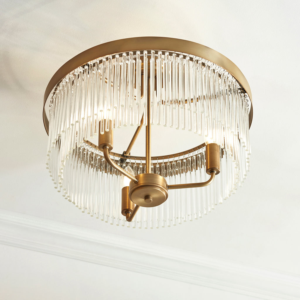 119109 Clermont 3 Light Semi Flush Ceiling Brass