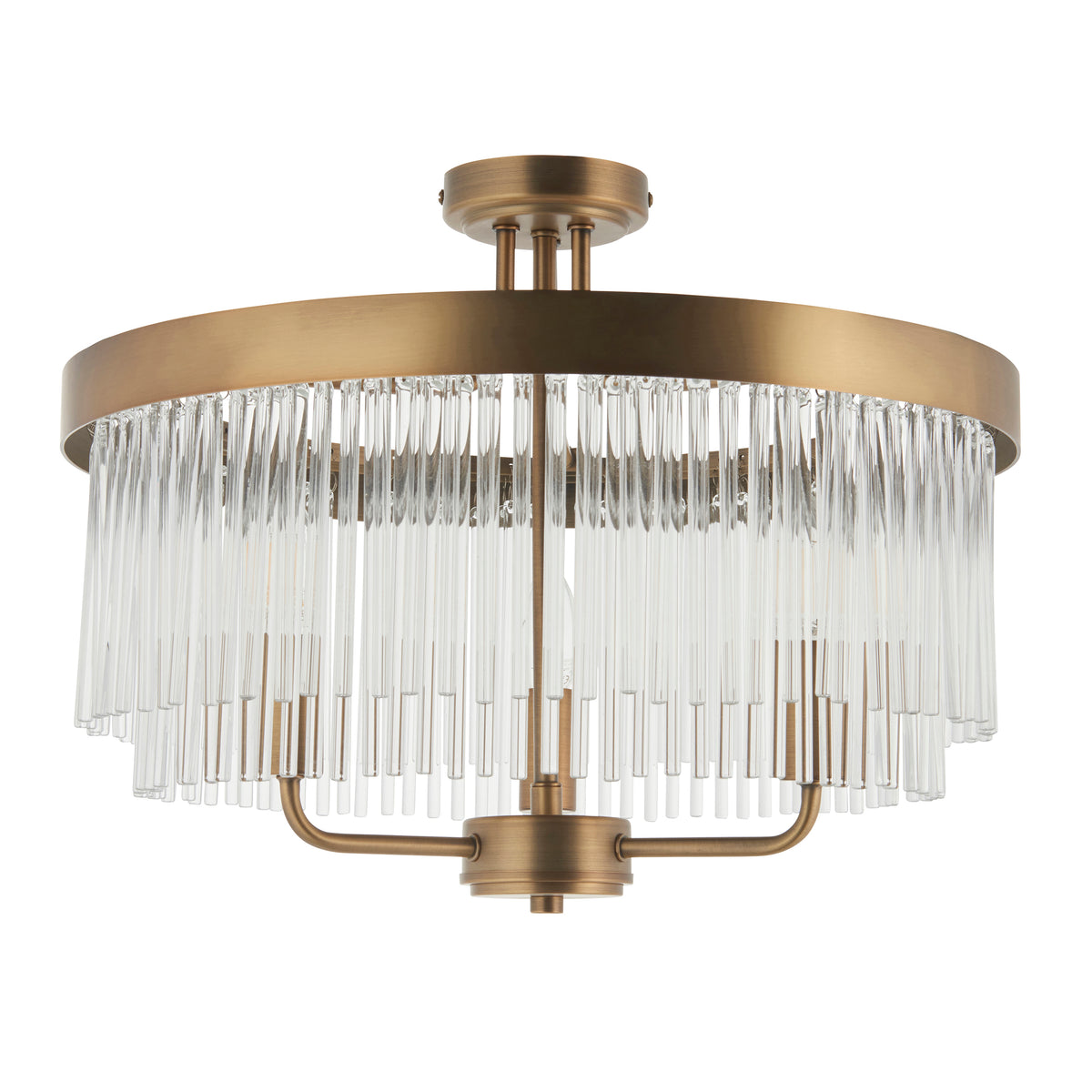 119109 Clermont 3 Light Semi Flush Ceiling Brass