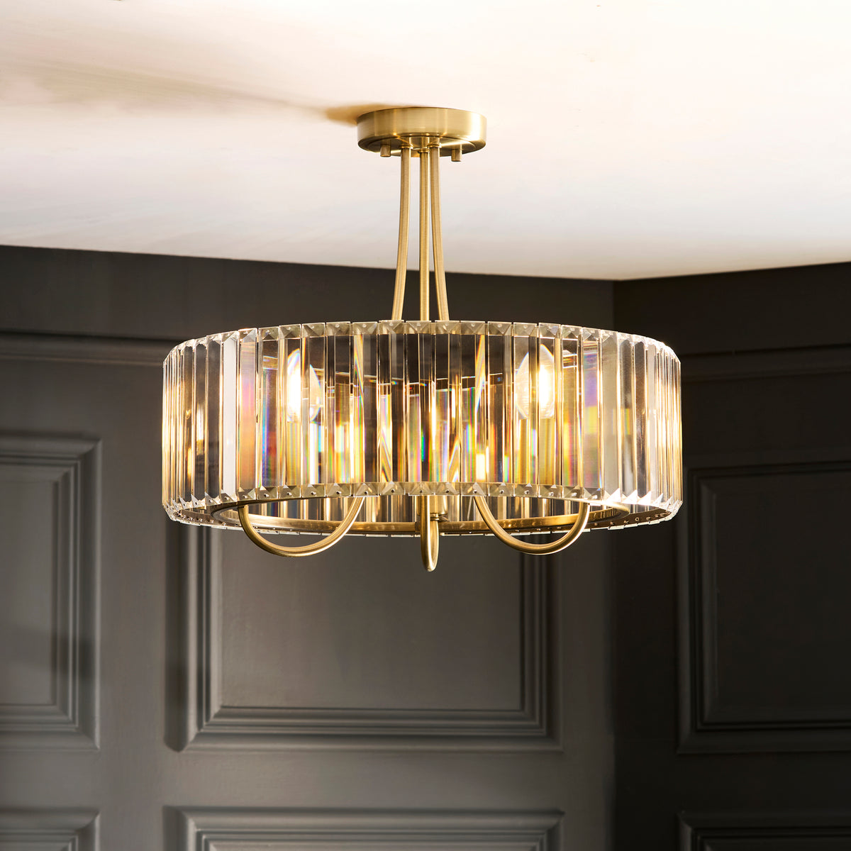 119609 Visconti 3 Light Semi Flush Ceiling Brass