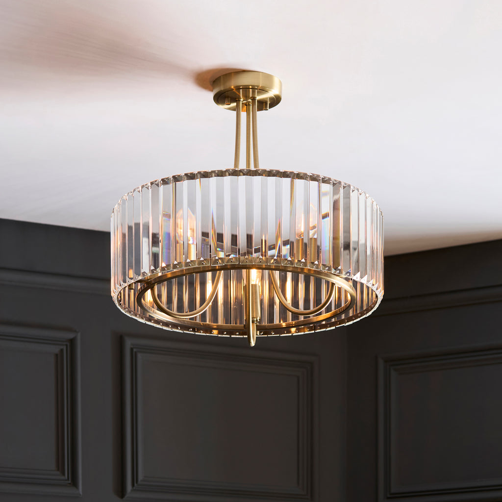 119609 Visconti 3 Light Semi Flush Ceiling Brass