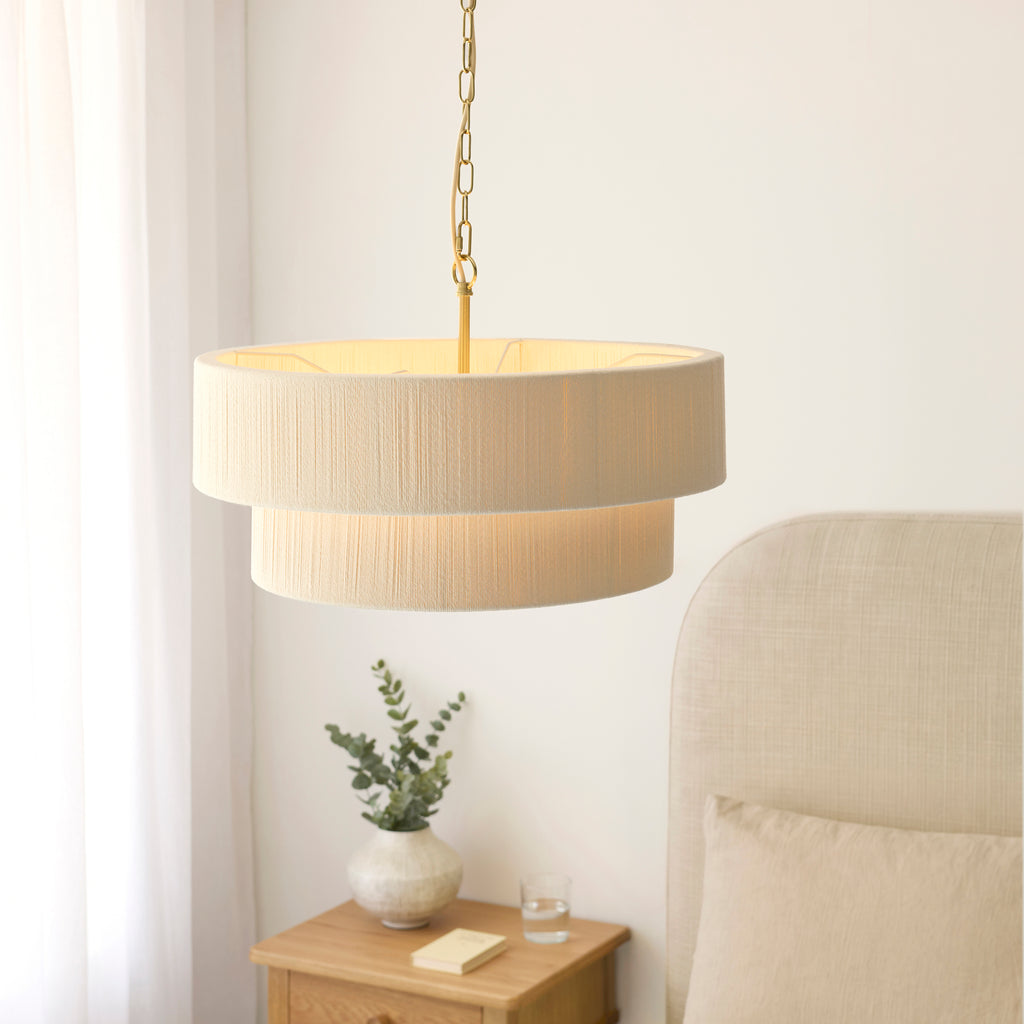 120013 Noah 5 Light Pendant Cream Brass