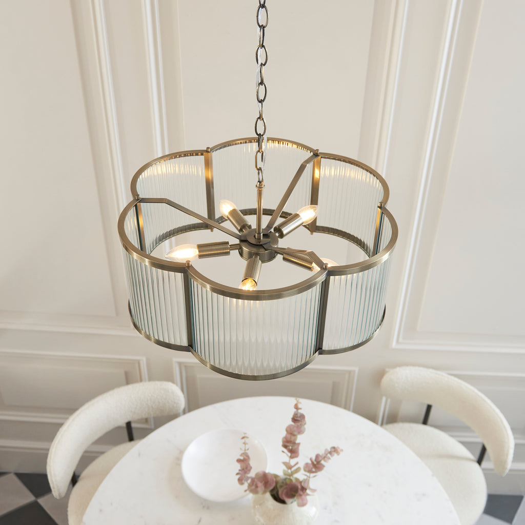 120091 Ridgeton Scallop 5 Light Pendant Brass